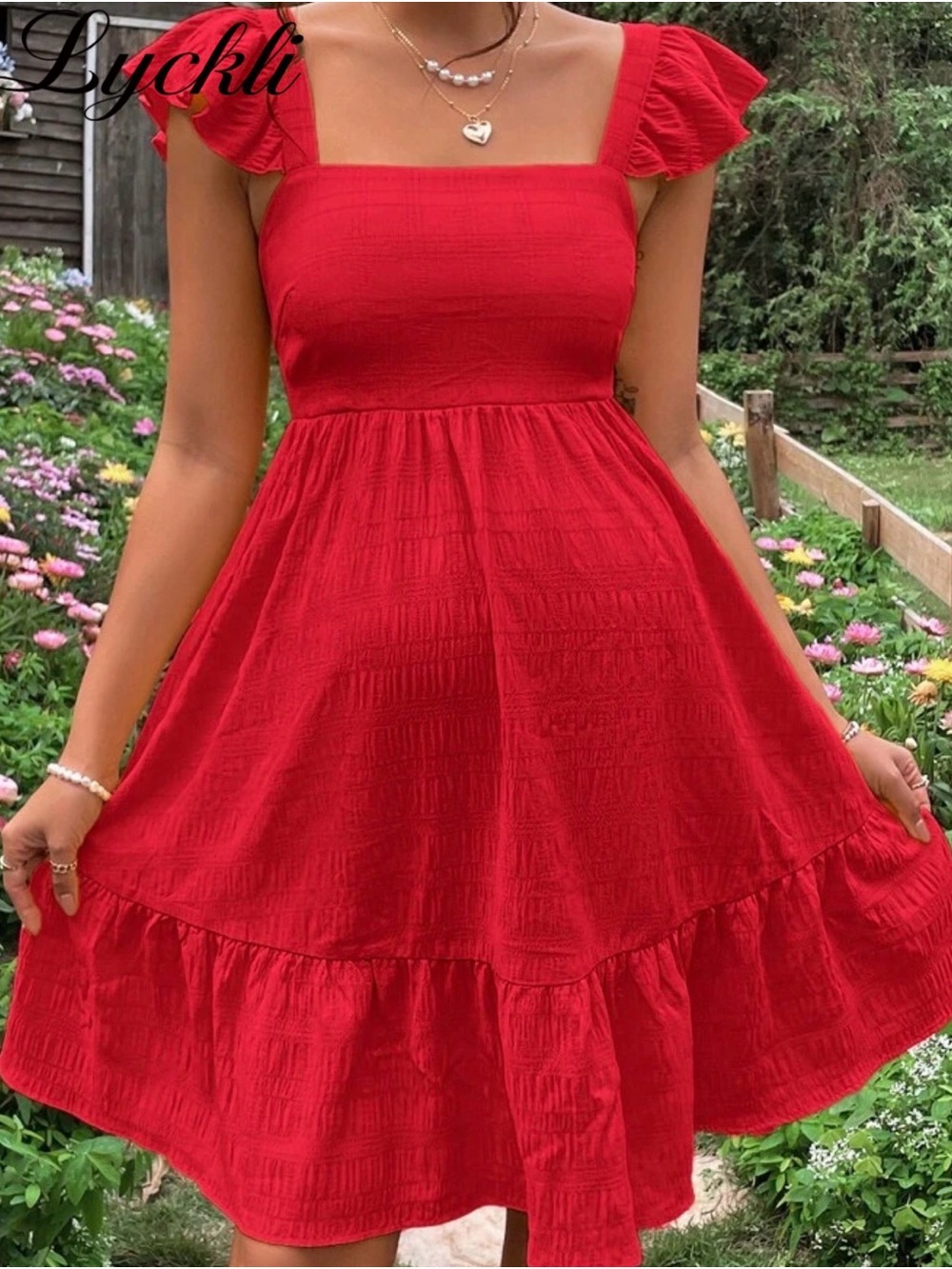 SHEIN Maternity Tie Back Ruffle Hem Dress